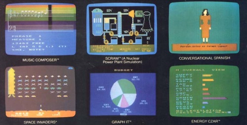 Atari marketing material extract, showing screenshot of SCRAM amongst others