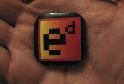 [Electron Dance pin badge]