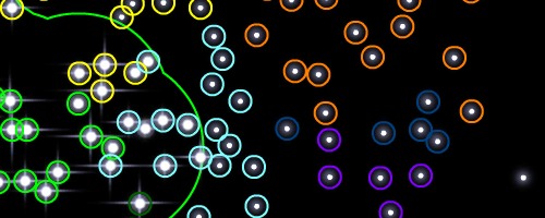 blue dots separated by orange and purple dots